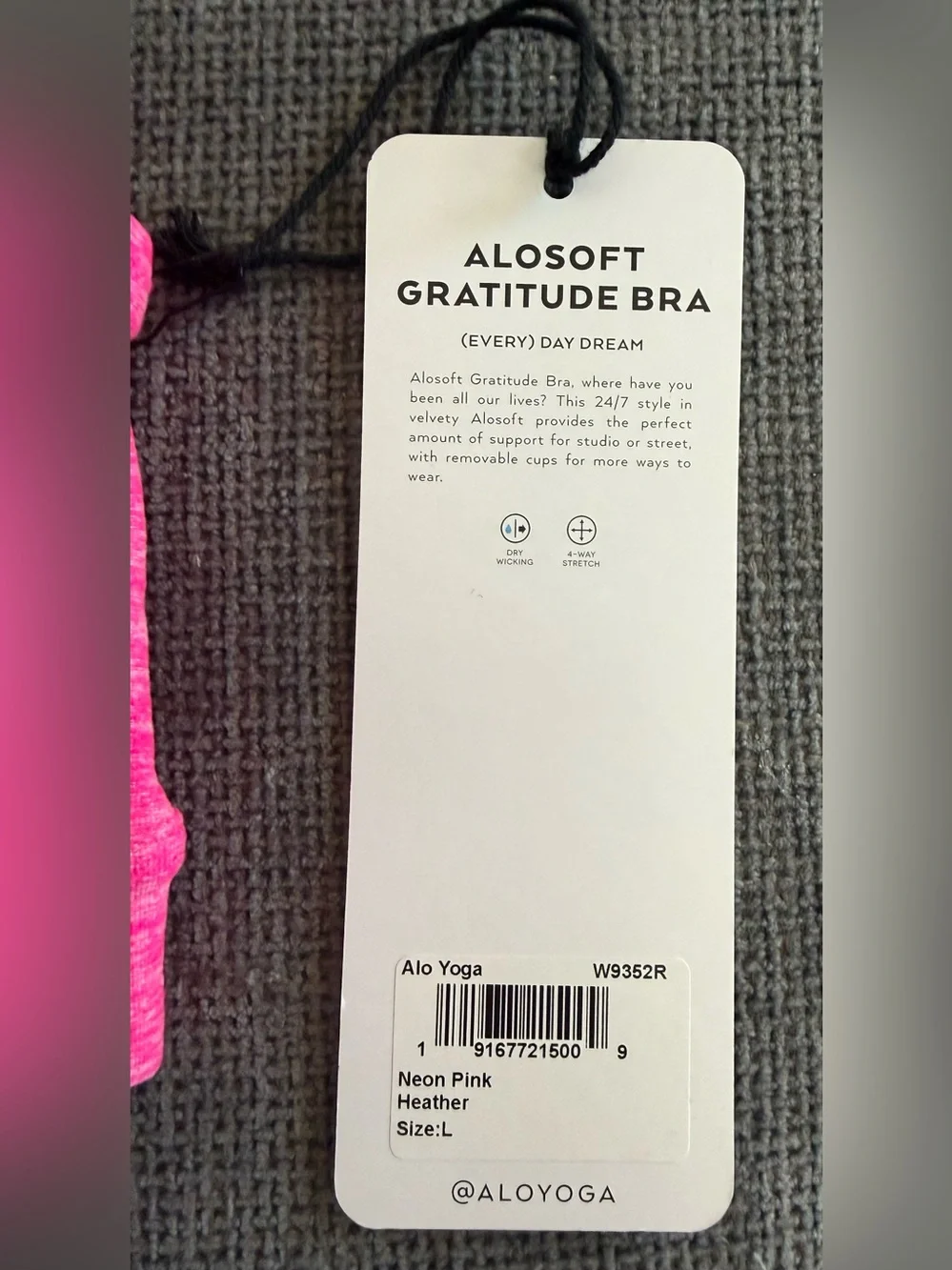 Alo Yoga Alosoft Gratitude Bra Neon Pink Heather L